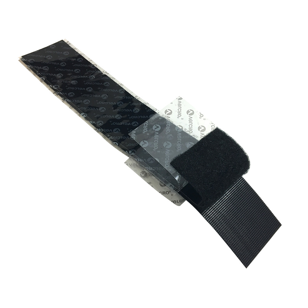 VL-AD200-01BK: 12 inch x 2 inch Rip-Tie Industrial Adhesive Back Wrap Velcro Strips - Black (5 mated pairs)