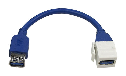 WPIN-UUFF3P: 6 inch USB 3.0 F/F keystone wall plate insert - White