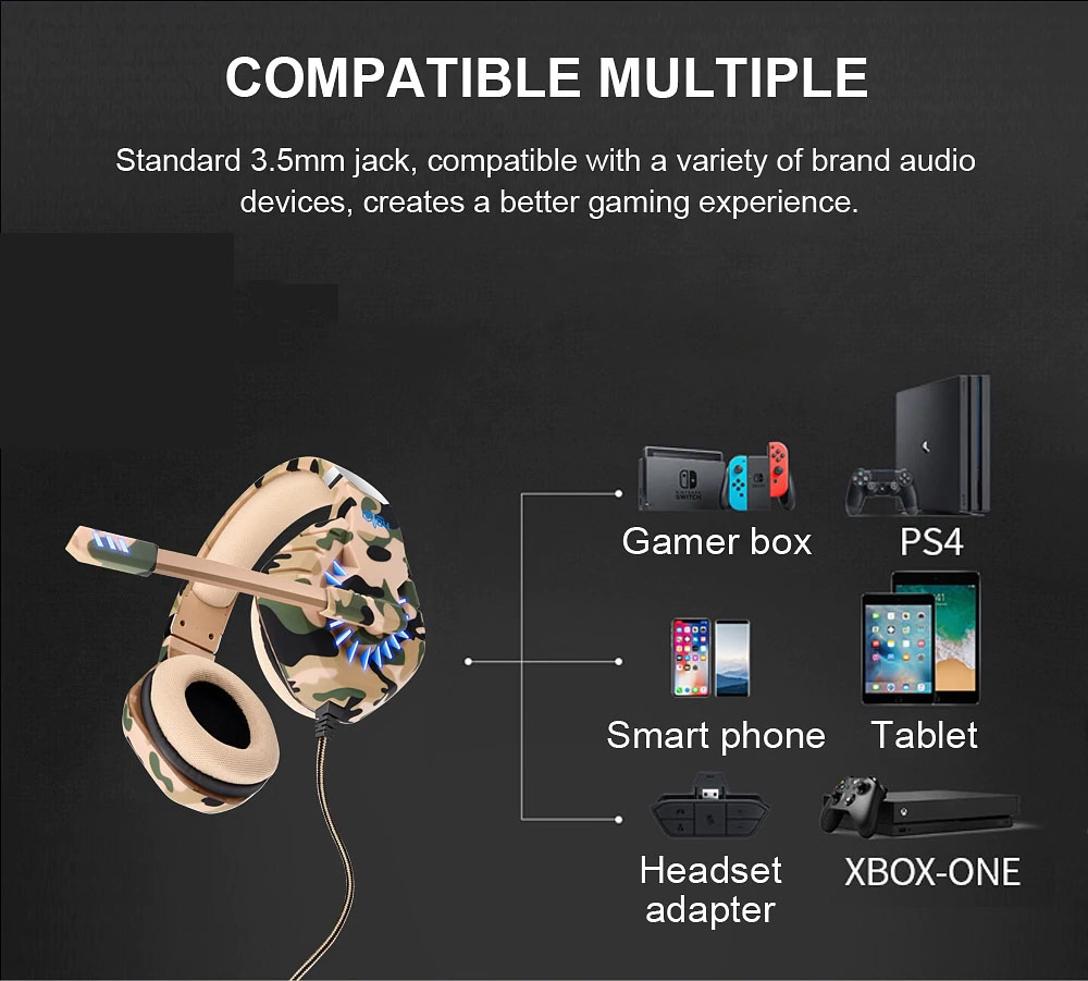 Ovleng GT84: 3.5mm Wired Esports Gaming Headset With Mic LED Stereo 7.1 Virtual Surrounded HIFI Headphone For PS4 PC Laptop - Click Image to Close
