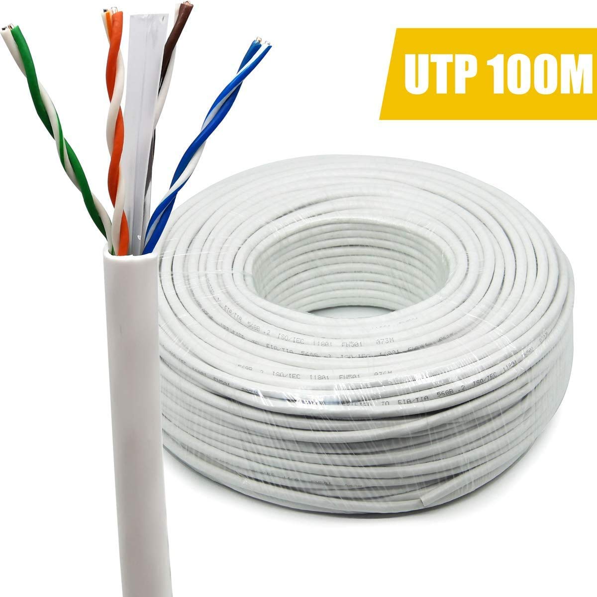 HF-CABC6-100M: 100 Meter 328 ft Ethernet LAN CAT6 UTP Network Networking Bulk Cable Solid Copper 100m 23AWG Light (White) Grey